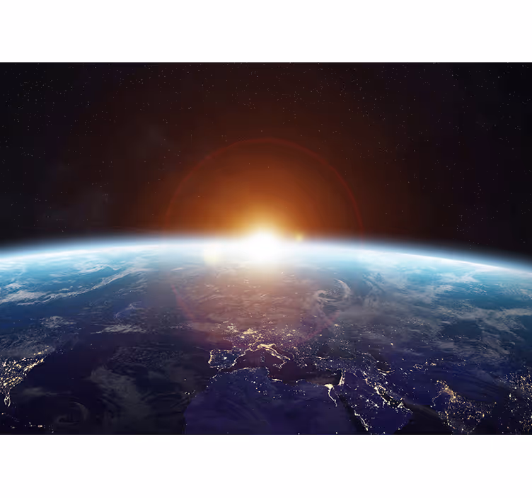 Papier peint 3d paysage le soleil se lève derrière la terre - TenStickers