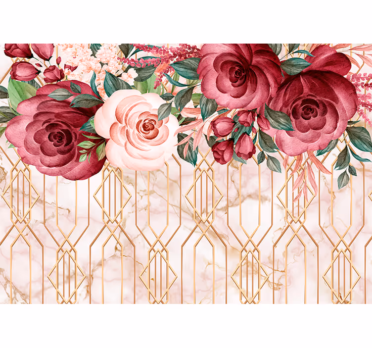 Tapisserie fleur fusion géométrique des roses - TenStickers