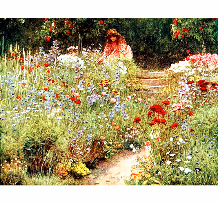 Tapisserie fleur scène de chemin de jardin - TenStickers