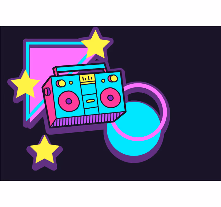 Tapisserie musique éléments rétro boombox - TenStickers