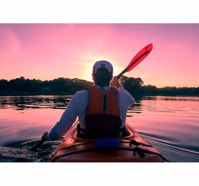 Tapisserie paysage réflexion de coucher de soleil kayak - TenStickers