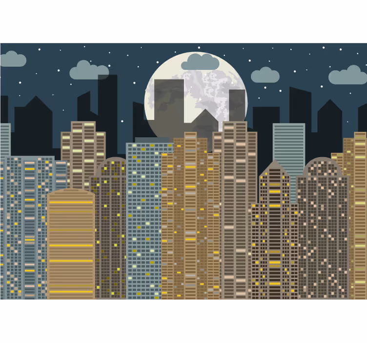 Tapisserie villes et pays horizon urbain nuit - TenStickers