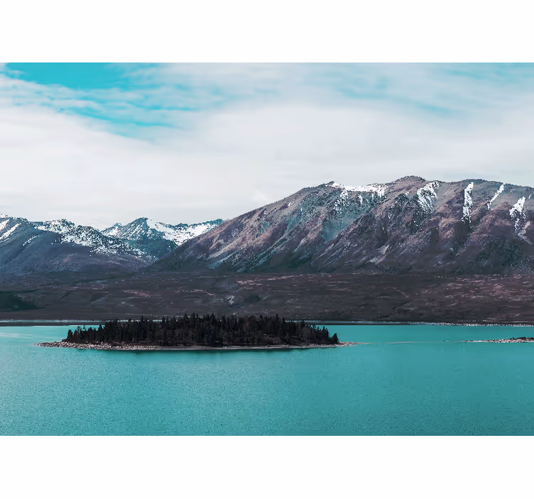 Tapisserie paysage lac de montagne île - TenStickers
