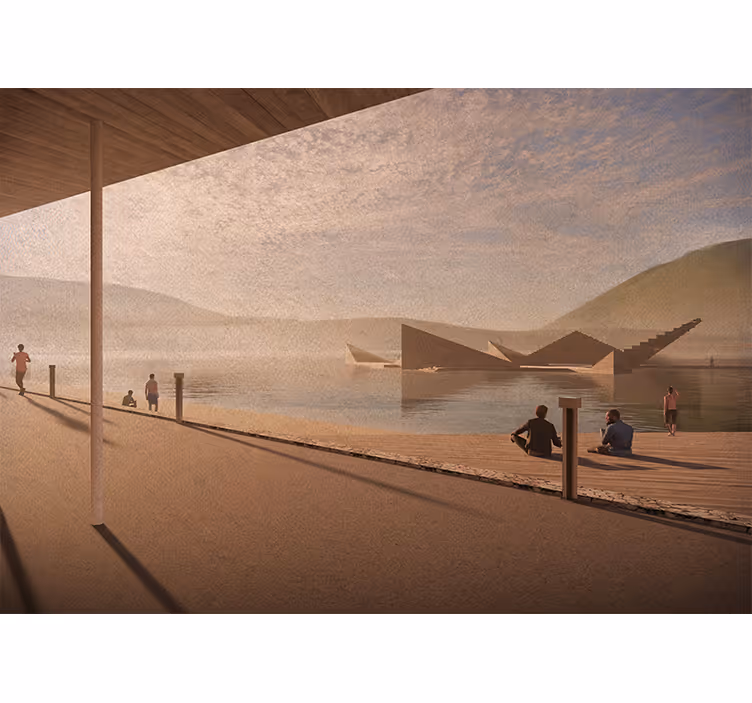 Tapisserie paysage perspective paisible au bord du lac - TenStickers