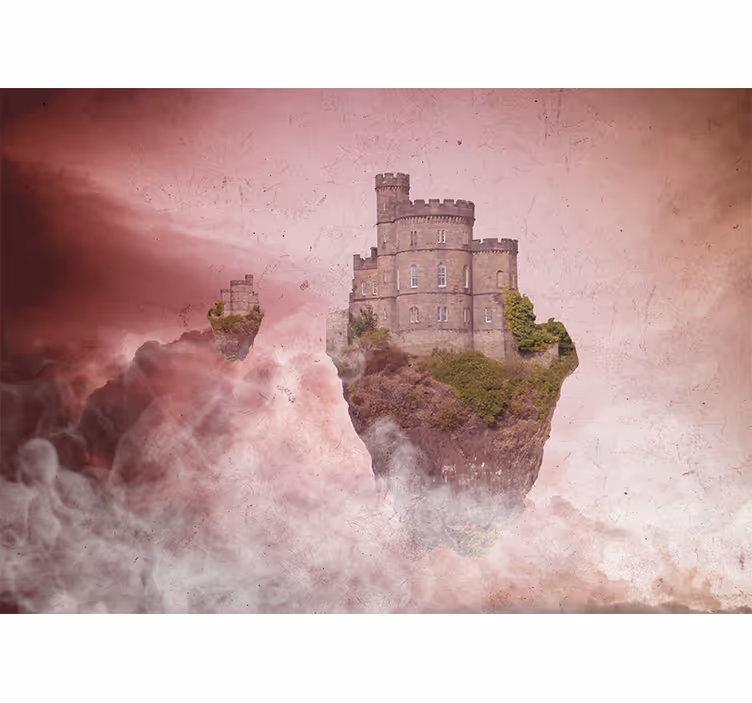 Tapisserie fantaisie château flottant paysage - TenStickers