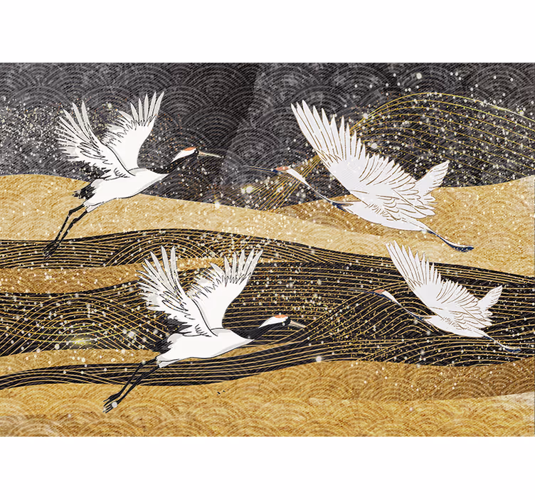 Tapisserie animaux grues Élégantes en danse - TenStickers