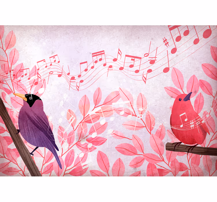 Tapisserie animaux oiseaux musiciens chantants - TenStickers