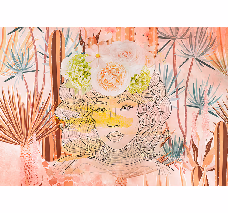 Tapisserie art portrait floral illustration - TenStickers