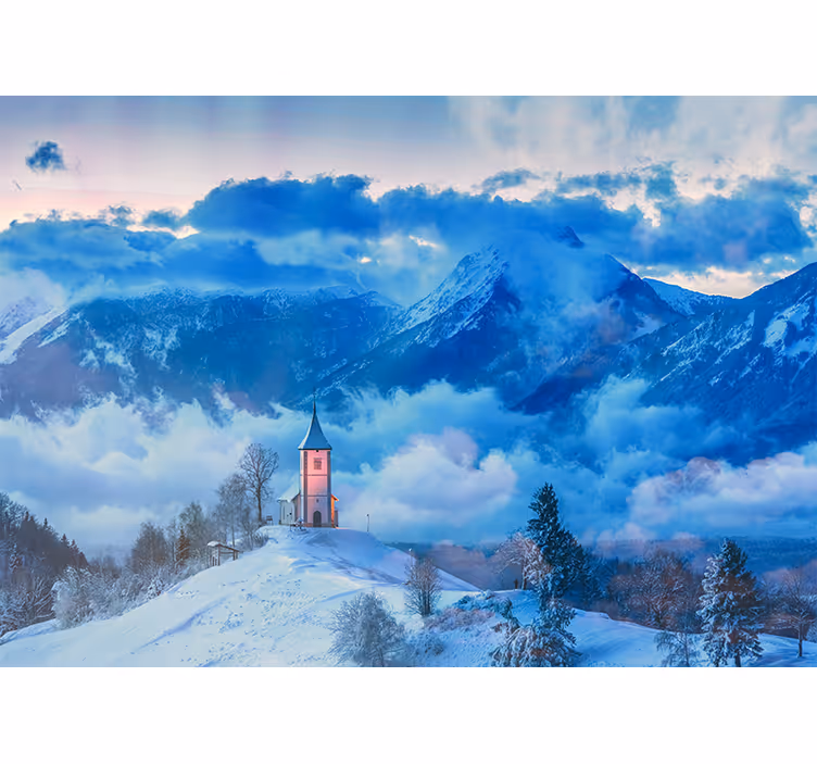 Tapisserie paysage scène de montagnes enneigées - TenStickers
