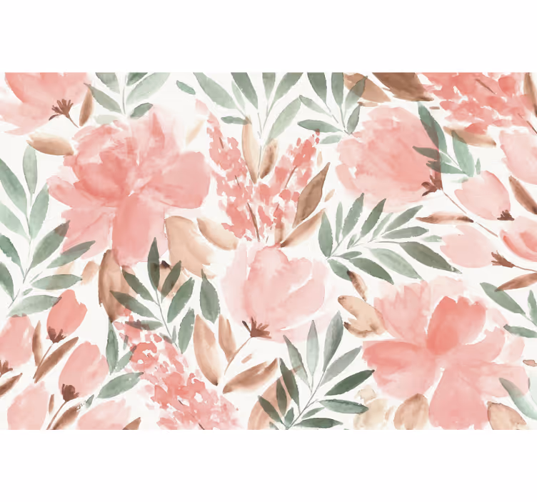 Papier peint panoramique florale rose et vert - TenStickers
