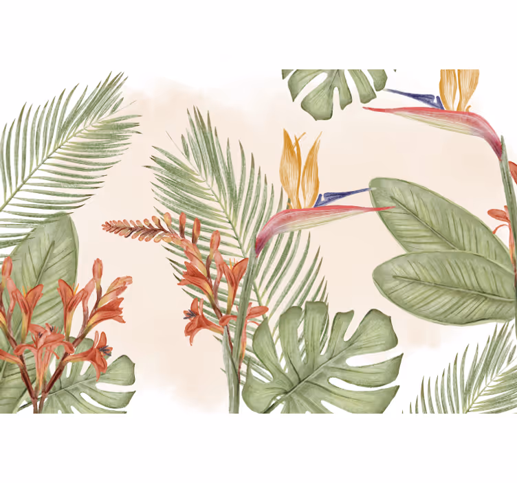 Papier peint panoramique tropical et floral - TenStickers