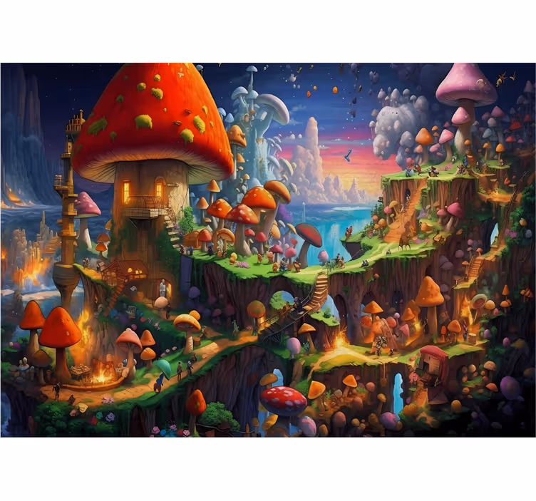 Tapisserie murale chambre ado monde champignons - TenStickers