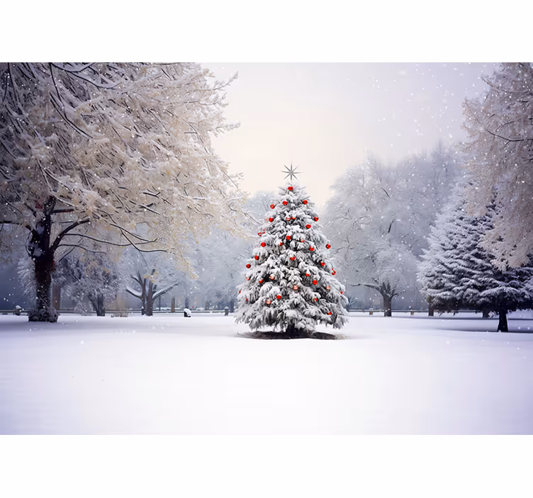 Tapisserie murale arbre sapin de noël et neige - TenStickers