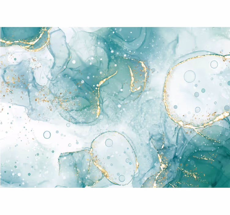 Papier peint salle de bain marbre turquoise et or - TenStickers