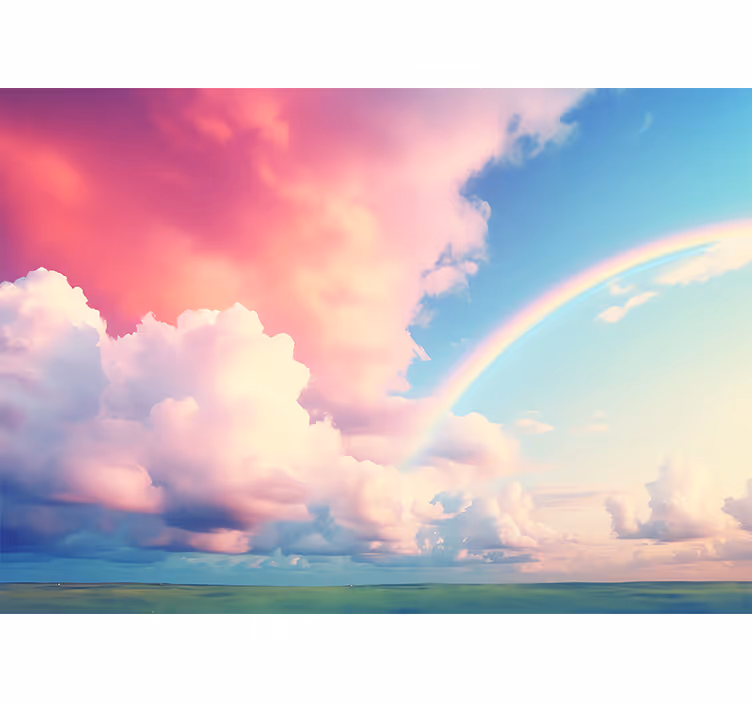 Papier peint chambre enfant ciel nuageux avec arc-en-ciel - TenStickers