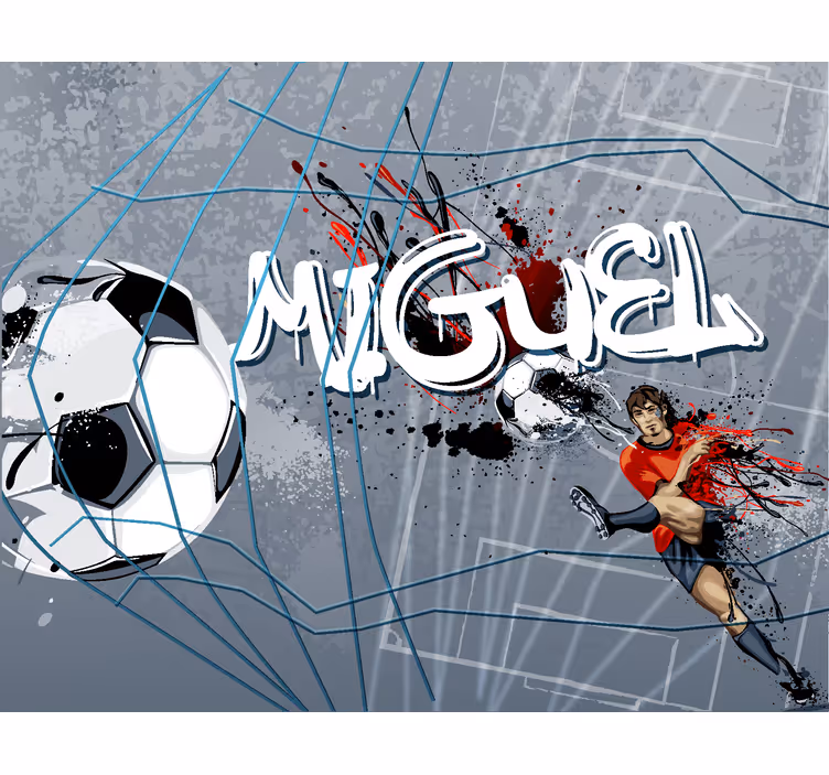 Papier peint chambre ado buteur football avec prénom - TenStickers