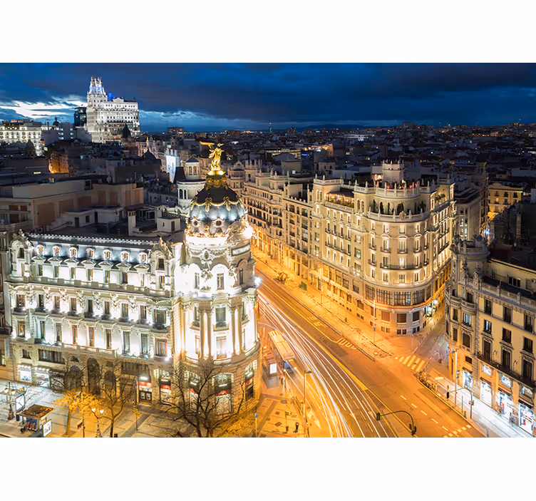 Tapisserie madrid vue de nuit de madrid - TenStickers
