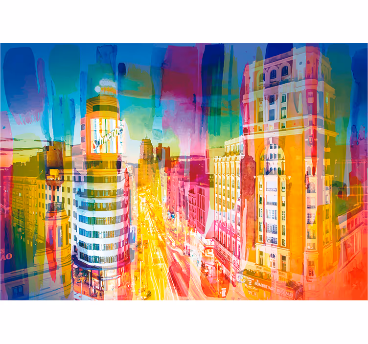 Tapisserie murale Madrid paysage chromatique urbain - TenStickers