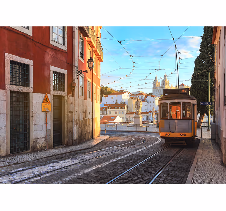 Tapisserie villes et pays scène de rue en tramway - TenStickers
