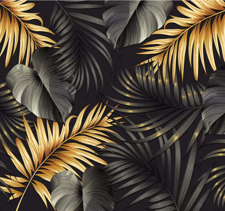 Tapisserie murale chambre jungle feuilles dorées - TenStickers
