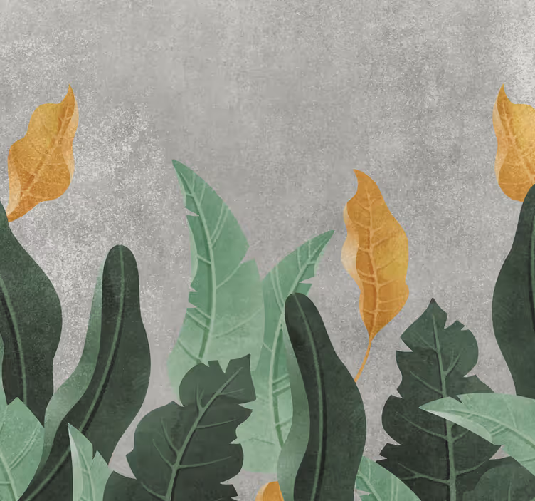 Tapisserie murale salon plantes sur béton - TenStickers
