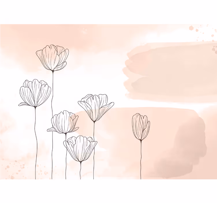 Papier peint salon fleurs lignes noires sur aquarelle - TenStickers