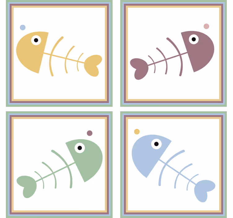 Dessous de verre squelettes de poissons colorés - TenStickers