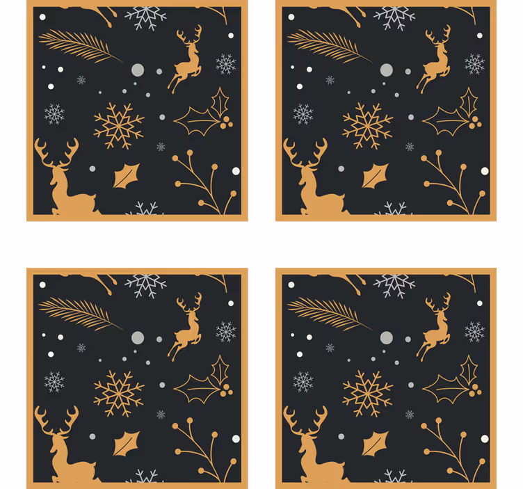 Dessous de verre noël renne doré et flocons de neige - TenStickers