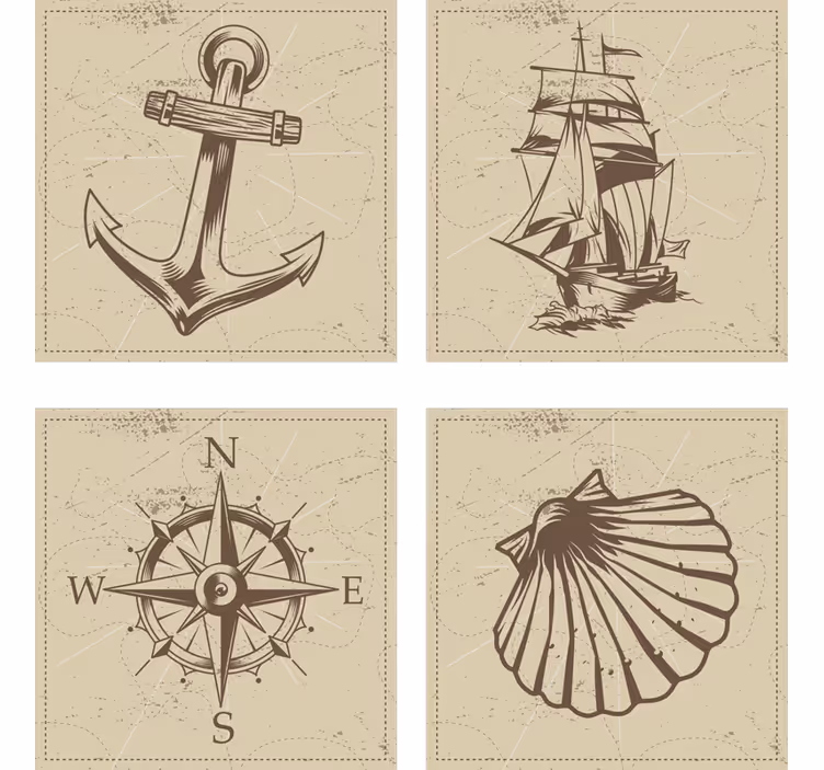 Dessous de verre vintage ensemble de symboles nautiques - TenStickers