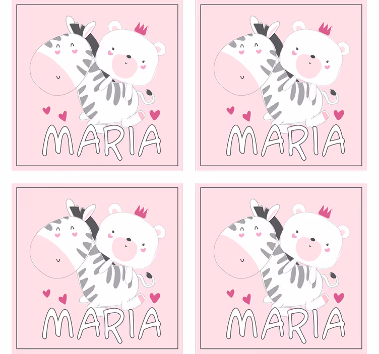 Dessous de verre personnalisable duo de zèbre et ours mignon - TenStickers