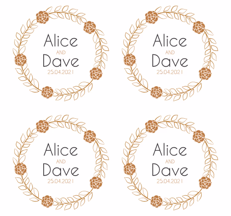 Dessous de verre mariage design floral personnalisé - TenStickers