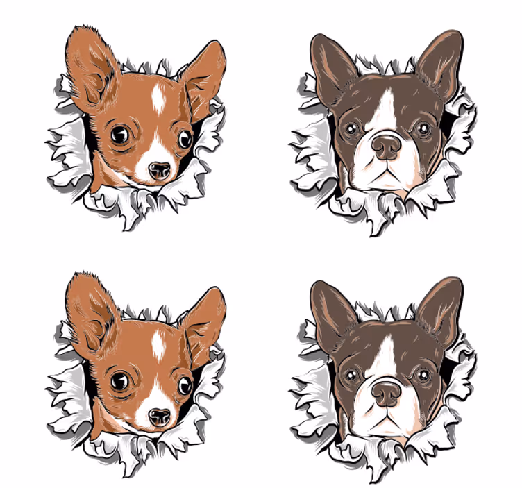 Dessous de verre geek visages de chihuahua et bulldog - TenStickers