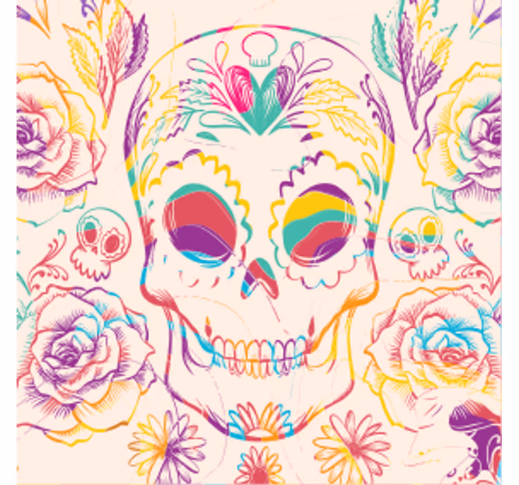Dessous de verre halloween crâne coloré floral - TenStickers