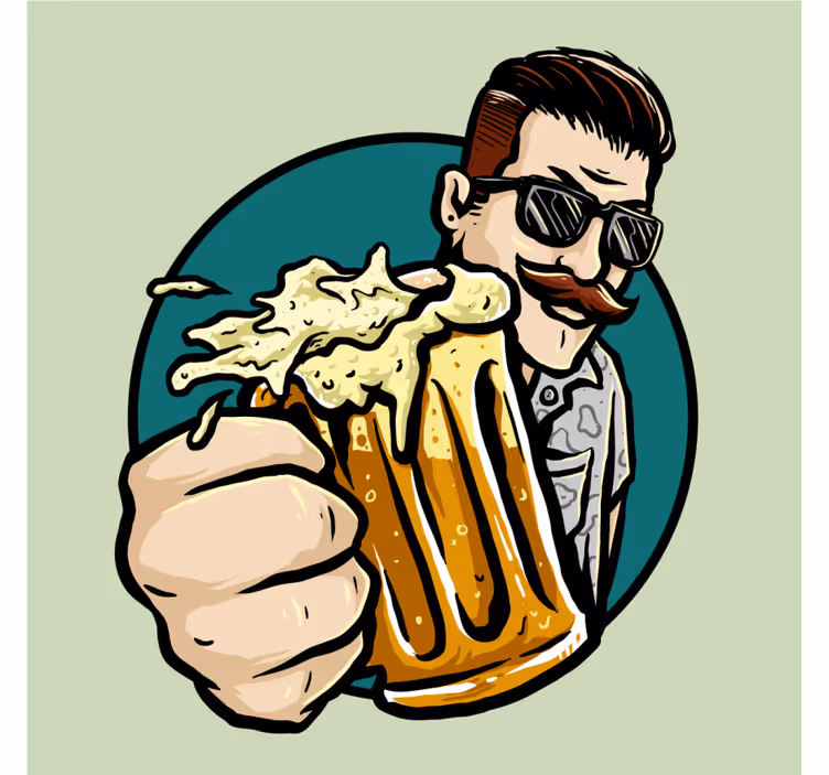 Dessous de verre bière homme moustachu avec chope - TenStickers