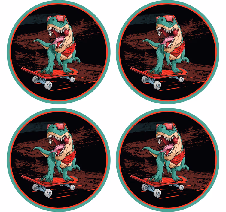 Dessous de verre geek dinosaure skateur graphique - TenStickers