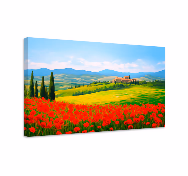 Tableau paysage champ de fleurs rouges - TenStickers