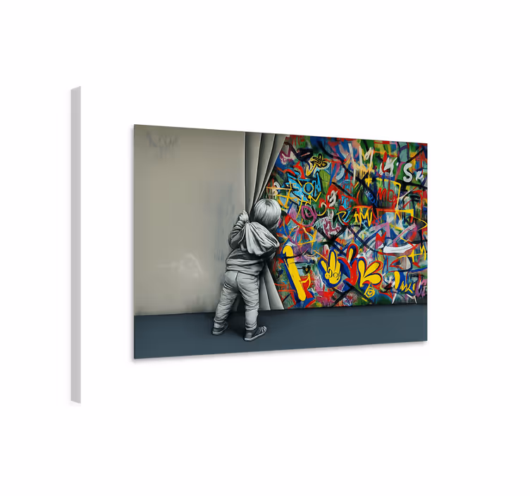 Tableau art enfant espionnant les graffitis - TenStickers