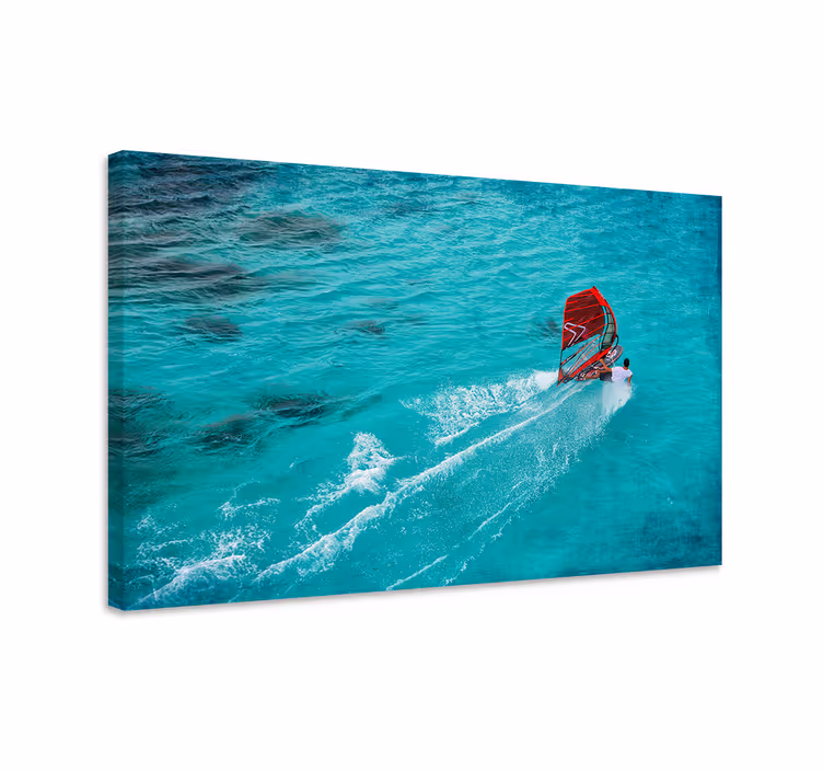 Tableau bleu planche à voile sur l'eau - TenStickers