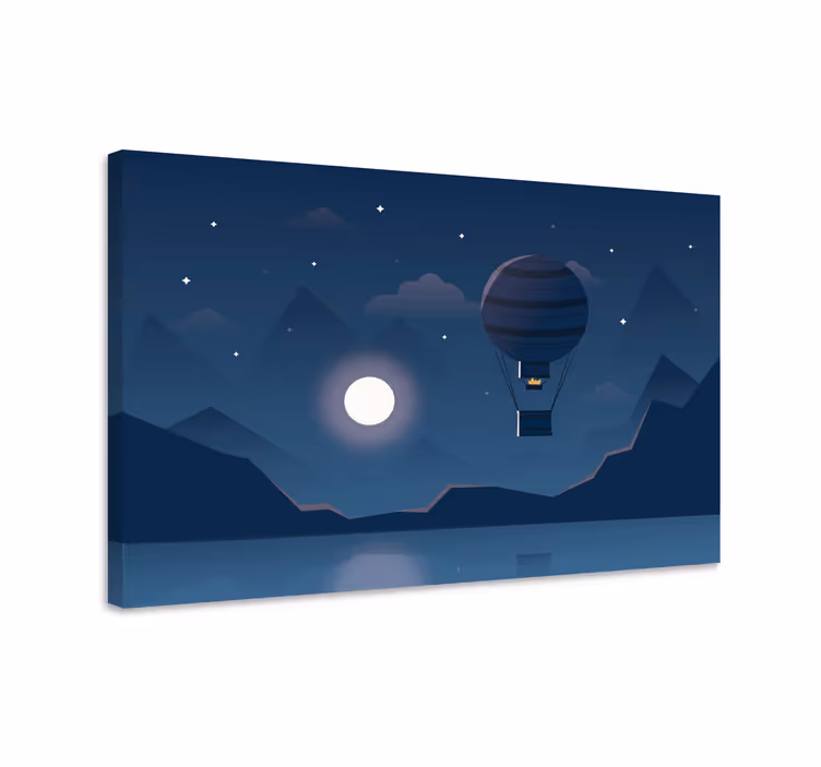 Tableau bleu aventure en ballon nocturne - TenStickers
