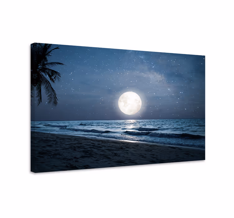 Tableau bleu lune pleine sur océan en lumière - TenStickers