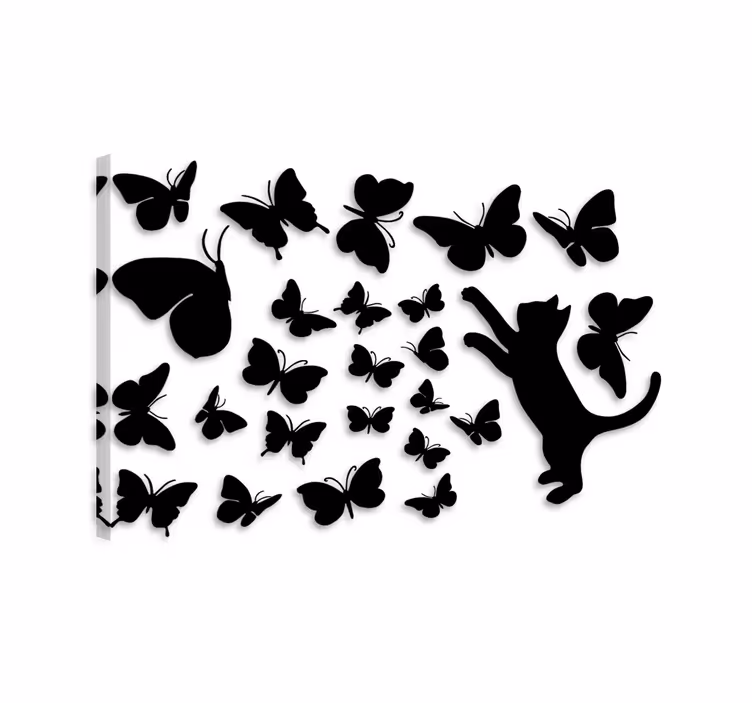 Tableau chat stickers papillons et chat chassant - TenStickers