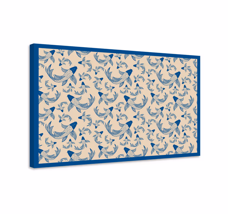 Tableau poissons bleus nageant sur fond beige - TenStickers