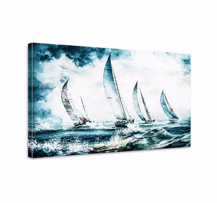 Tableau bleu voiliers en mer - TenStickers