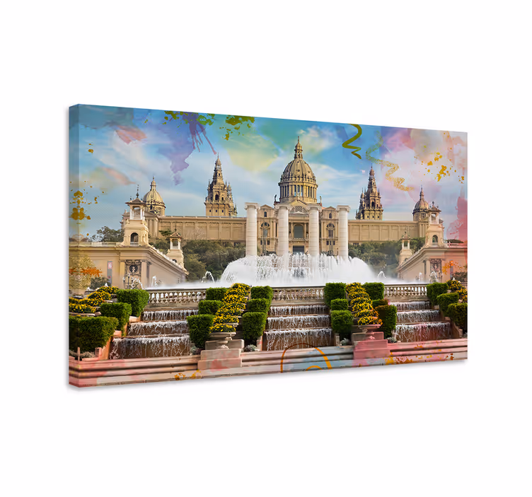 Tableau villes et pays splendeur de la fontaine de barcelone - TenStickers