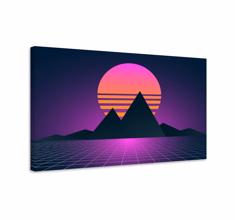 Tableau vintage paysage montagneux synthwave - TenStickers