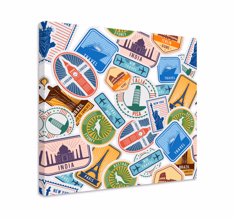 Tableau villes et pays collage de monuments mondiaux - TenStickers