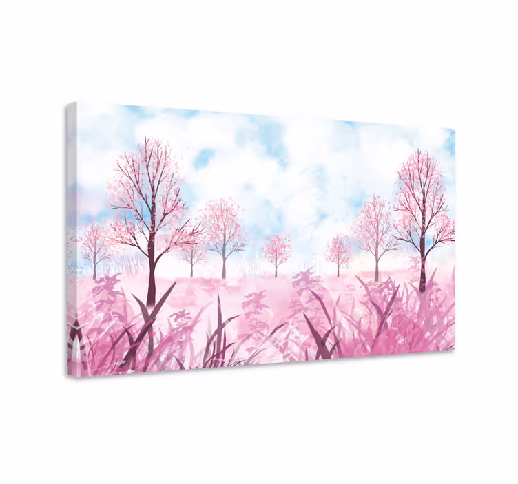 Tableau fleurs et plantes paysage de fleurs roses - TenStickers