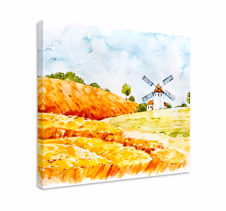 Tableau paysage moulin à vent dans les champs - TenStickers