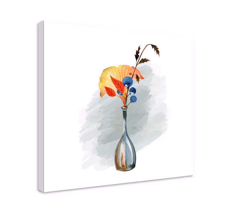 Tableau fleurs et plantes vase avec des feuilles d'automne - TenStickers