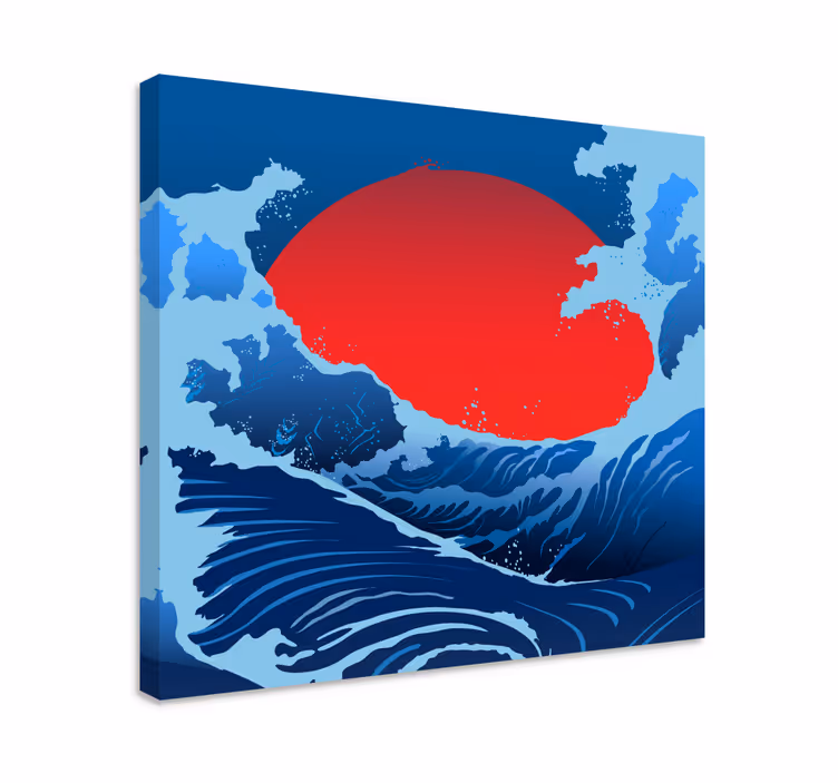 Tableau paysage vagues du soleil rouge - TenStickers